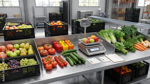 Fresh Produce Quality Inspection and Food Distribution Sorting Workspace