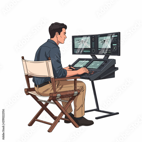 Male Drone Camera Operator Monitoring Aerial Transmission