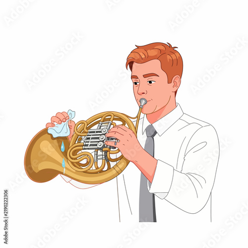 Male English Horn Player Swabbing Wood Instrument