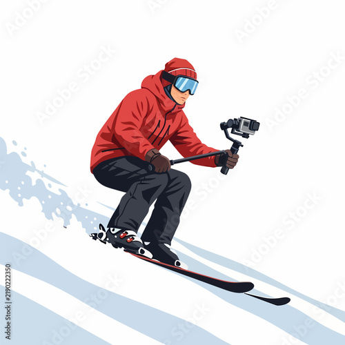 Male Extreme Sports Filmmaker on Snowy Slope