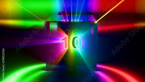 Obraz na płótnie Glowing Number Ten in Glass Cube with Rainbow Prism Light