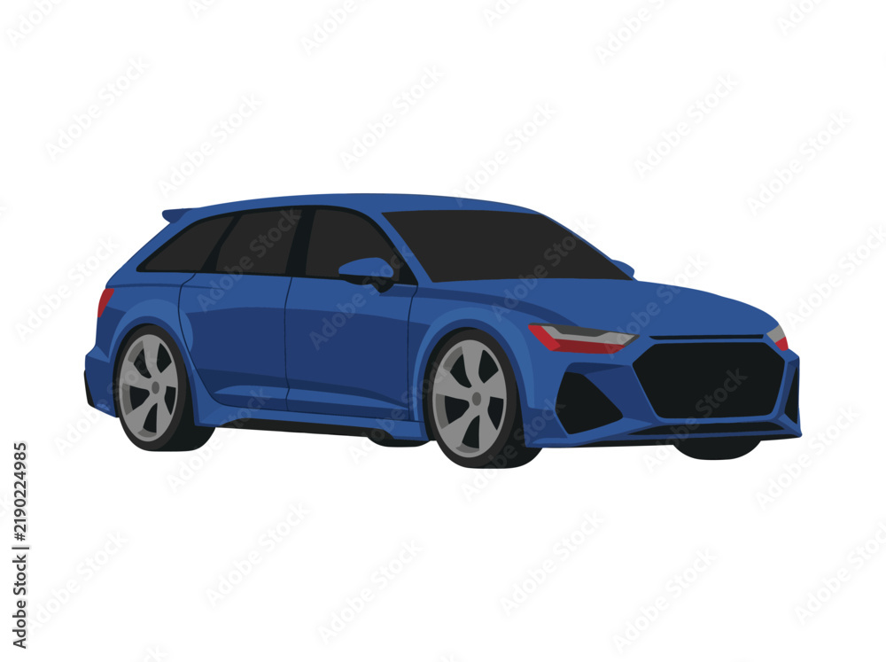 Naklejka premium Modern Blue Sporty Station Wagon Vector Illustration