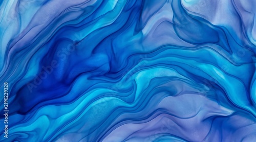 Abstract background with flowing blue liquid paint waves creating a soft marble texture and artistic fluid motion