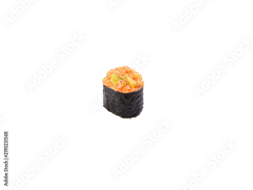 Spicy salmon gunkan sushi roll with avocado japanese culinary arts