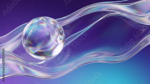 Holographic Iridescent Glass Orb Fluid Waves Premium Background