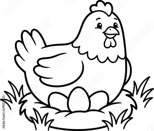 Obraz na płótnie Cute cartoon duckling by water pond with cattails outline vector illustration fo
