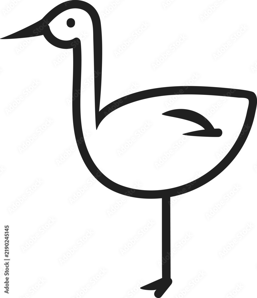 Fototapeta premium Cute Hand Drawn Crane Bird Japanese Vector Icon