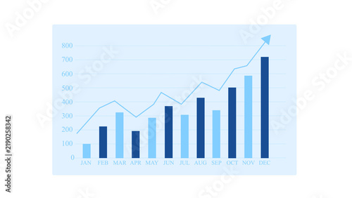 Foto Annual business growth bar chart on transparent background, Business bar chart with monthly labels from january to december rising columns, grid lines, and an upward trend arrow showing annual growth