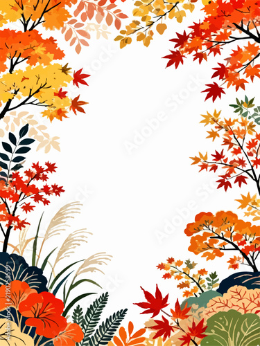 Japanese Traditional Autumn Fall Maple Leaves Background Vector Illustration