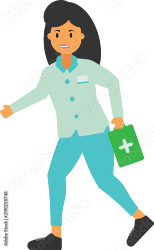 illustration of woman medical staff taking medic kit and running for emergency response
