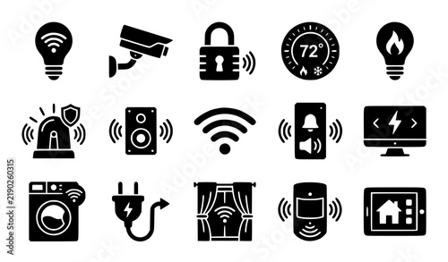 Smart Home Technology Outline Icon Set with Connected Devices