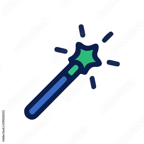 Fotografie Green magic wand icon with sparkles illustration interface creative enchantment