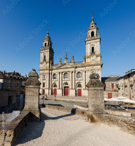Bild auf Leinwand Neoclassical Facade of Santa Maria Cathedral, Lugo, Spain