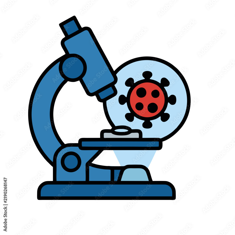 Fototapeta premium Microscope Virus Research Lab Science Medical Line Art Vector Illustration Character Isolated White Background Stock Illustration