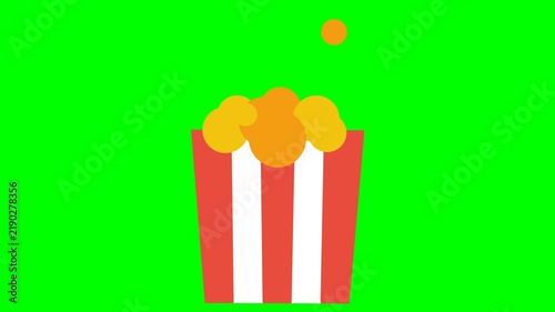 Animated Popcorn in Striped Bucket on Green Screen for Cinema and Movie Theater Content