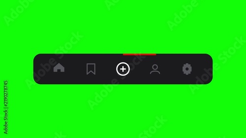 Modern Dark Mobile Application Navigation Menu Bar with Profile and Settings Icons on Chroma Key Green Screen