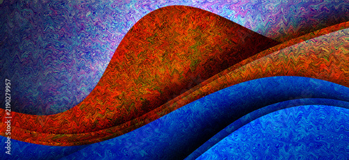 Orange and blue abstract mountain landscape design