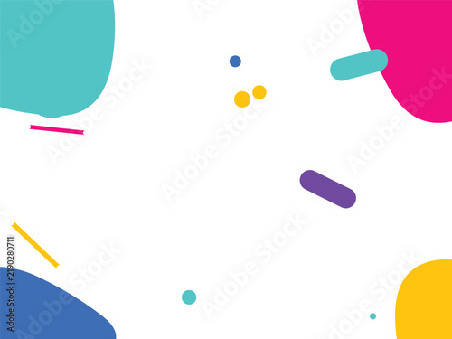 Abstract colorful geometric shapes and dots on white background