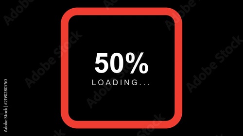 Modern Digital Progress Bar Loading Animation with Red Frame and Percentage on Black Background