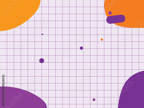 Abstract geometric background with purple grid and orange shapes