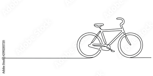 Single line drawing bicycle on grey background for sports and transport illustration