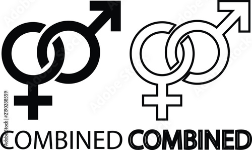 Combined male and female gender symbol set vector illustration with black solid and thin outline icons collection group, fully editable and isolated on a transparent background for web and UI design