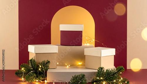 Christmas Ecommerce Product Display with Gift Boxes