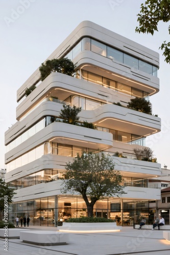 Piraeus tower modern architecture exterior with integrated greenery