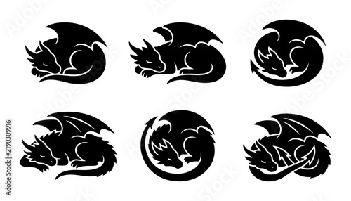Black Dragon Icons, Mythical Creature Vector Set, Fantasy Beast Silhouettes, Tribal Tattoo Art