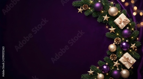 Elegant dark purple festive holiday decoration frame for a beautiful luxury chrismas background design