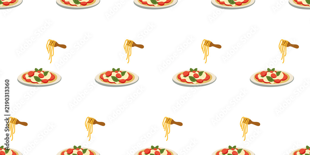 Obraz premium Seamless pattern featuring Italian spaghetti with tomato sauce