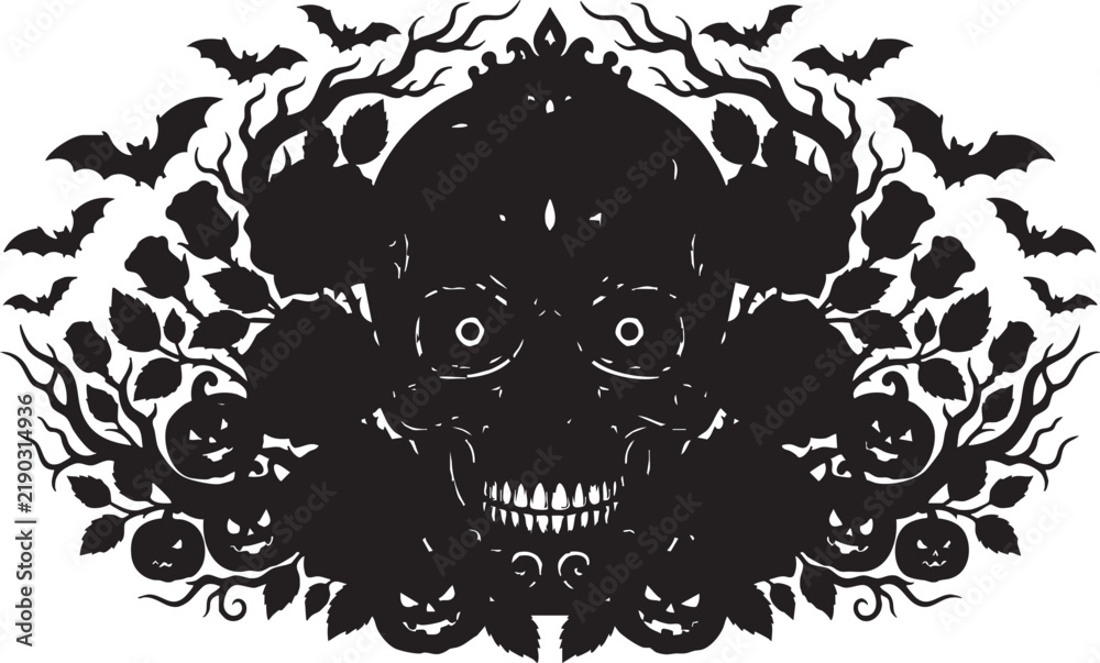Fototapeta premium Vector illustration of a Halloween skull with roses for seasonal design projects