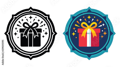 Gift box with ribbon and sparkles a colorful vector illustration