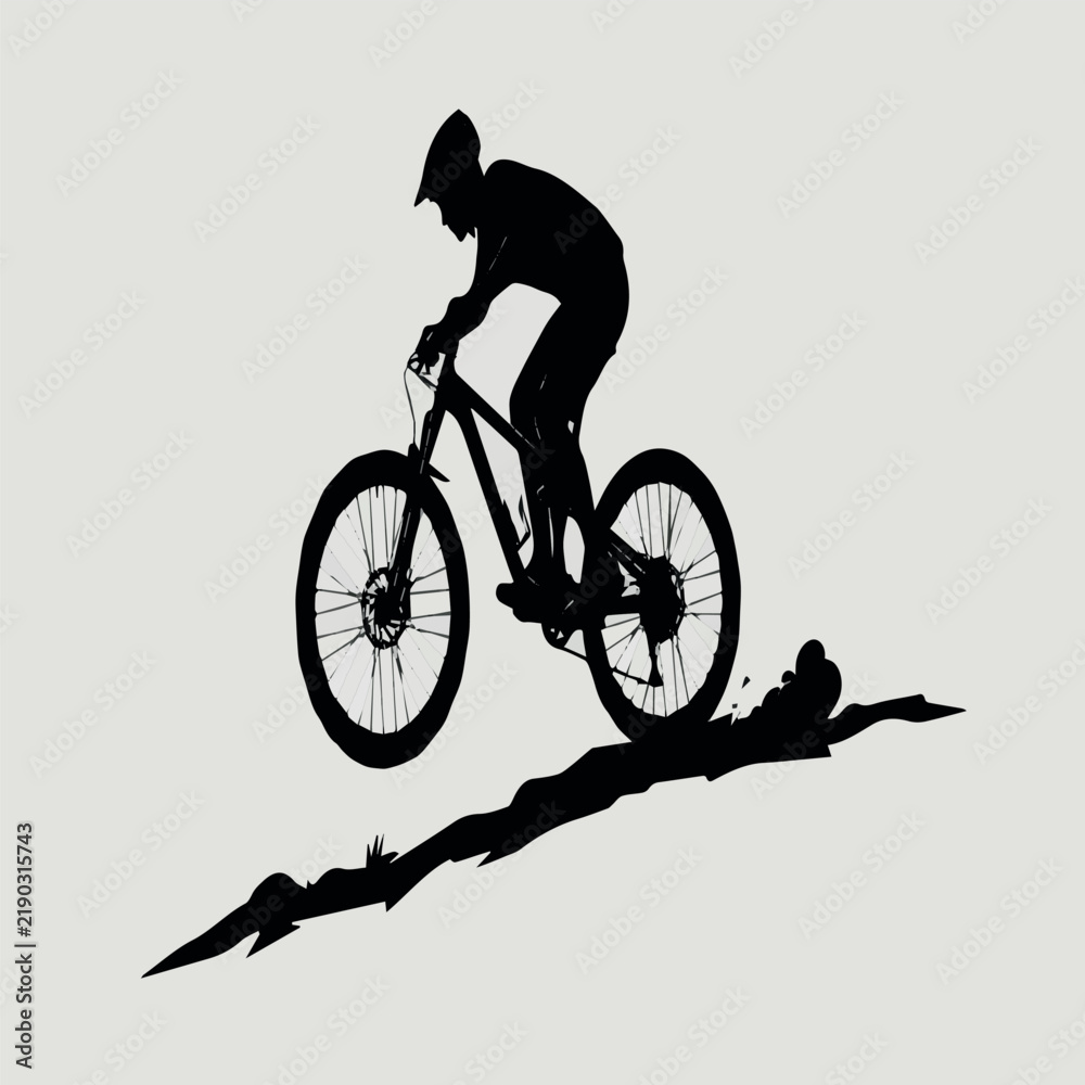Fototapeta premium Create on Mountain biker navigating rugged silhouette on white background.