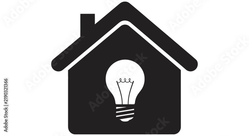 Foto House silhouette containing a lightbulb a black vector icon on a white backgroun