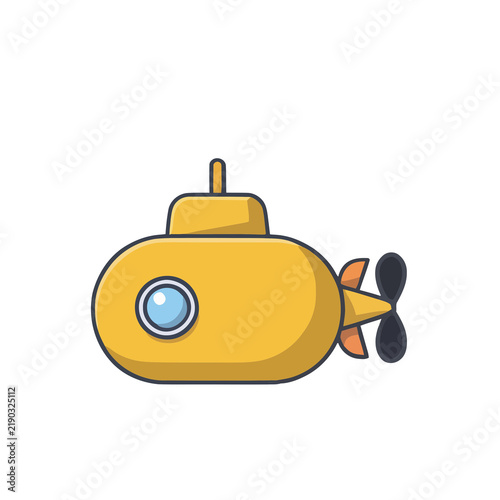 Canvastavla Yellow cartoon submarine with propeller and periscope