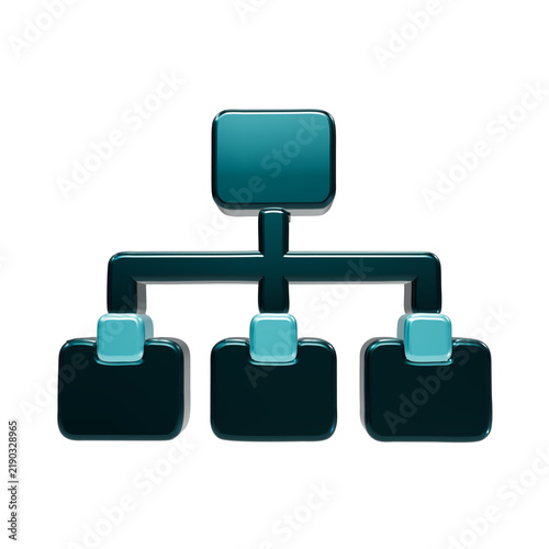 Quadro su tela Glossy teal organizational chart with three subordinate boxes on a transparent b