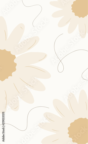 Minimal Cream Floral Background with Delicate Botanical Leaves