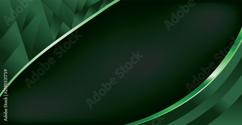 Deep emerald green background with abstract forest polygons and silver curves ideal for eco friendly luxury brand storytelling.