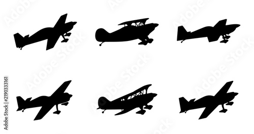 Fotografie Six different silhouettes of vintage and modern aircraft