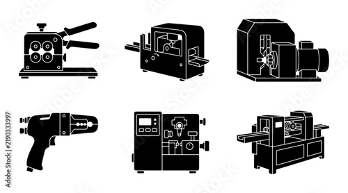 Set of six industrial machine icons