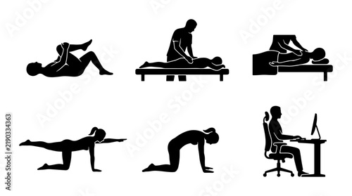 Six diverse silhouette icons for wellness, fitness, and office work