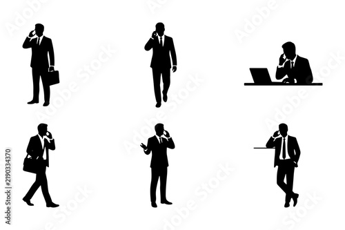 Businessmen silhouettes on the phone in various poses
