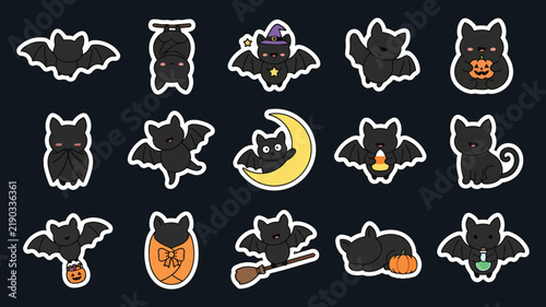 Adorable Spooky Halloween Black Bat Characters Vector Icon Collection
