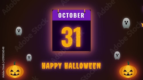 October 31st Halloween Celebration Background with Glowing Jack o Lanterns, Ghosts, and Festive Calendar Display