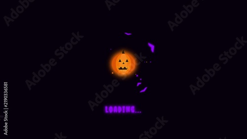 Spooky Halloween Loading Screen with Glowing Jack o Lantern Icon and Magical Purple Particles