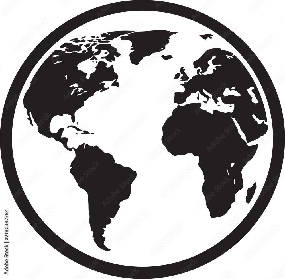 Obraz premium Black silhouette of earth globe within a circular frame vector illustration