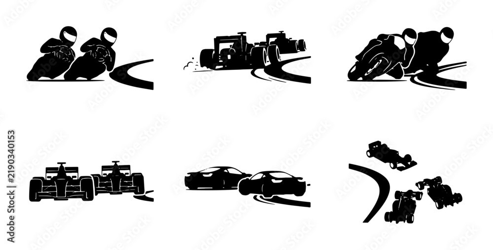 Obraz premium Collection of racing vehicles and motorcycles in silhouette
