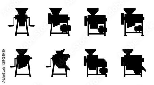 фотографія Collection of eight different agricultural threshing machine