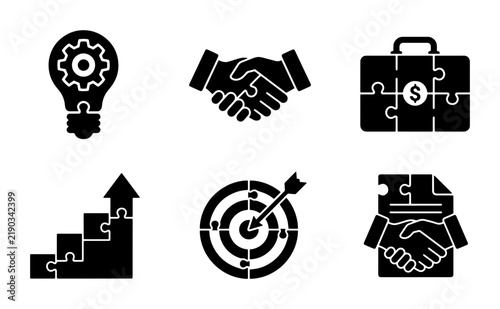 Business puzzle icons for growth, success and teamwork